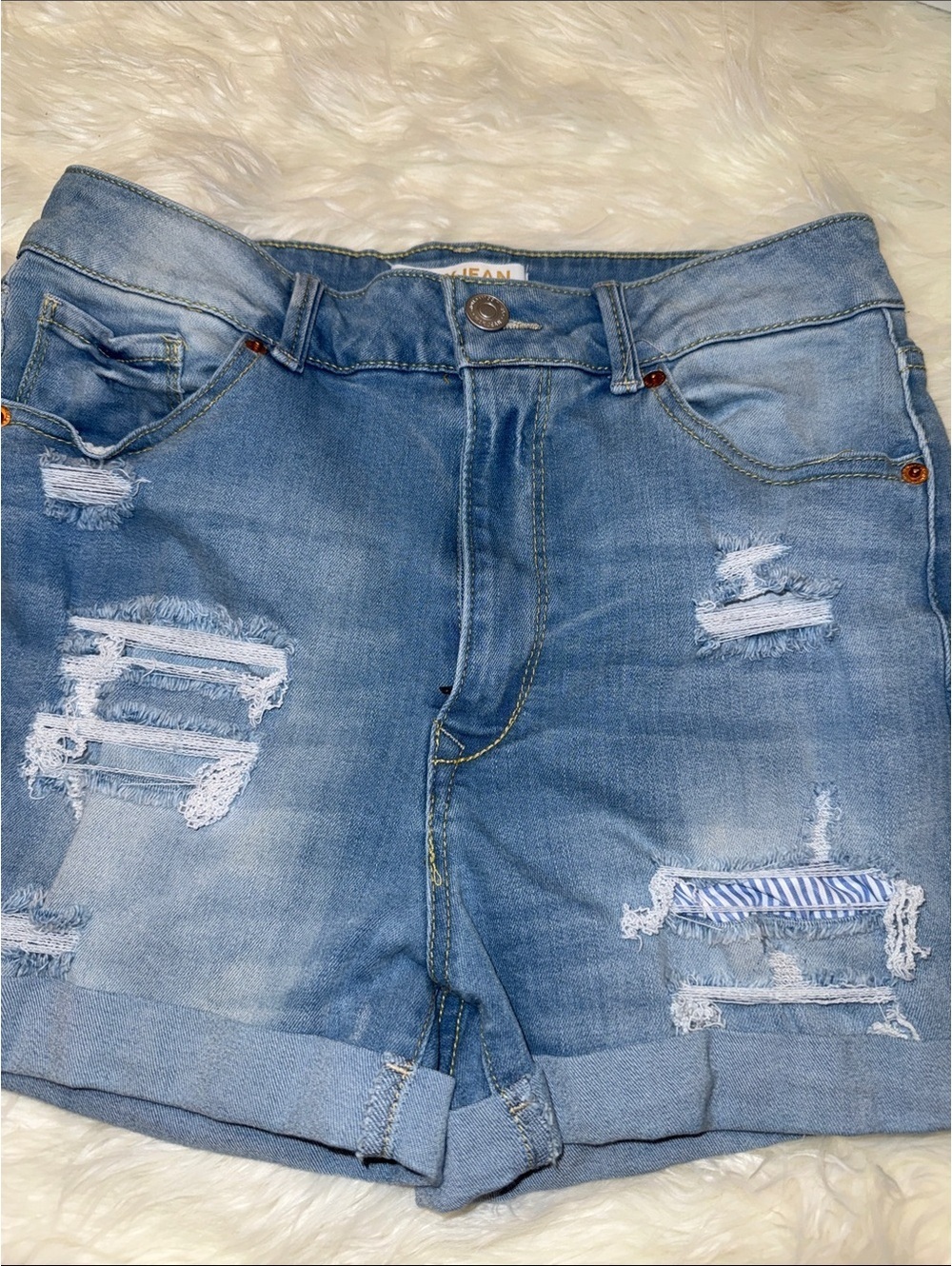 Wax Jean Sustainable Denim Distressed Light Blue Denim Shorts Size L
